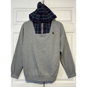 90’s Y2K Knights Of Round Table‎ Gray Plaid 1/4 Zip Crest Hoodie Pullover Large